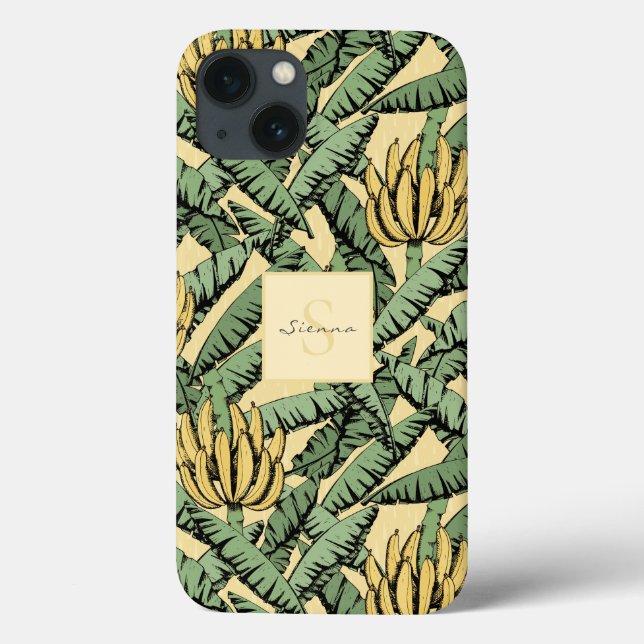 Chic Yellow Tropical Banana Leaf Pattern Case-Mate iPhone Case (Back)