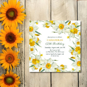 Chic Yellow White Daffodil Floral Birthday Invitation