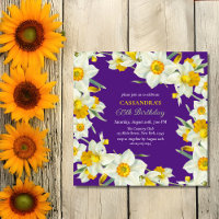 Chic Yellow White Daffodil Floral Purple Birthday 