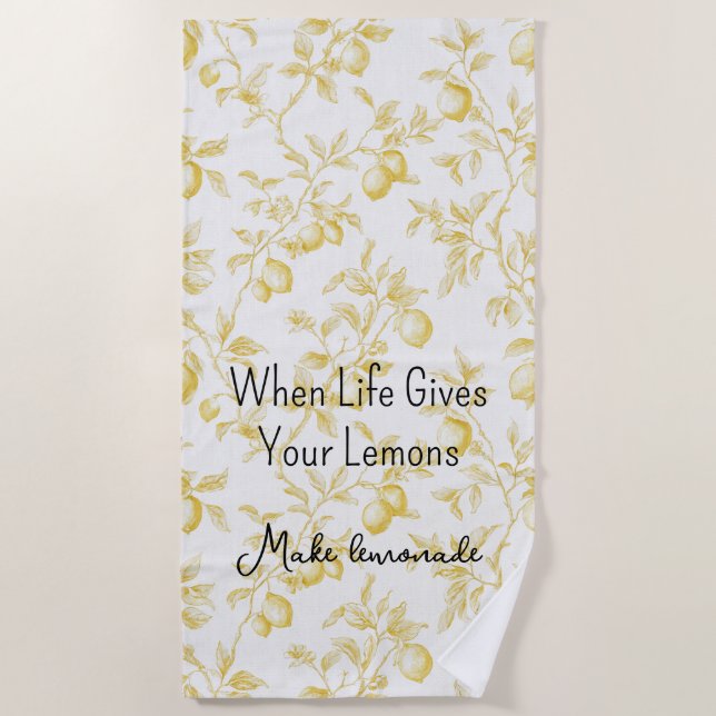 Chic Yellow White Lemons Beach Towel (Front)