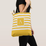 CHIC YELLOW WHITE STRIPE Square Letter Monogram Tote Bag<br><div class="desc">Gorgeous! This chic, yellow and white stripe letter monogram tote is perfect for everything—take it to the beach, a picnic, a BBQ, shopping, on a vacation, out on the boat and so much more—like we said, everything, and that's why you'll use it all the time! The crisp yellow and white...</div>