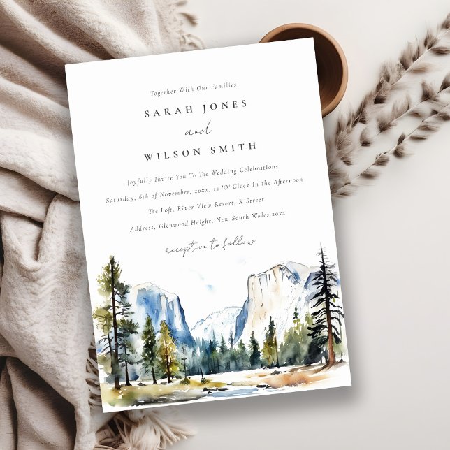 Chic Yosemite National Park CA Watercolor Wedding Invitation (Creator Uploaded)