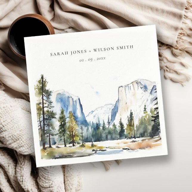 Chic Yosemite National Park CA Watercolor Wedding Napkin (Creator Uploaded)