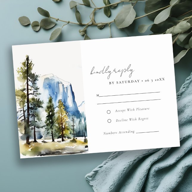 Chic Yosemite National Park CA Watercolor Wedding RSVP Card (Creator Uploaded)