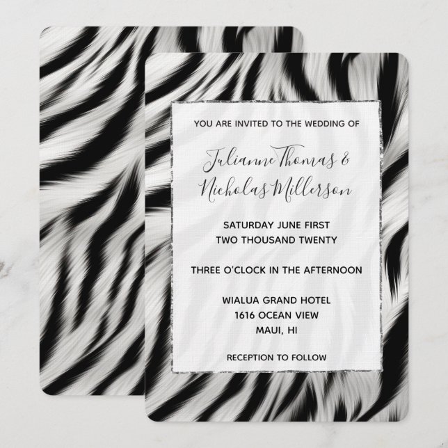 Chic Zebra Animal Print Wedding Invitation (Front/Back)