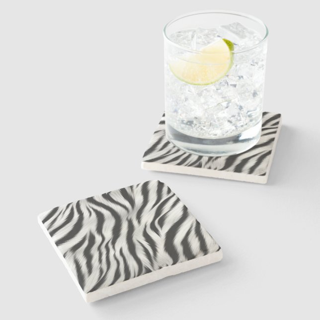 Chic Zebra Animal Print Wedding Stone Coaster (Side)