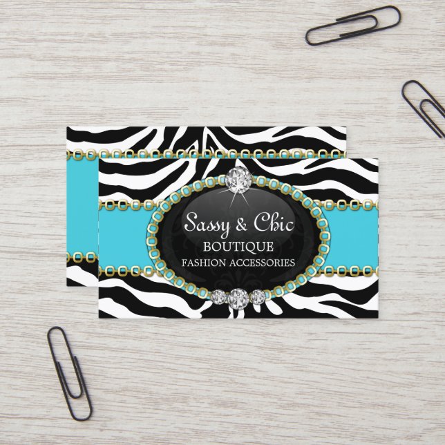 Chic Zebra Fashion Accessory and Jewellery Business Card (Front/Back In Situ)