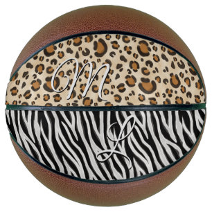 Chic Zebra Leopard Animal Print Girl's Initials Basketball