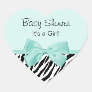 Chic Zebra Mint Ribbon Girly Baby Shower Heart Sticker
