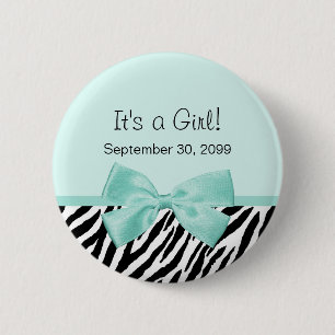Chic Zebra Mint Ribbon Girly Birth Announcement 6 Cm Round Badge