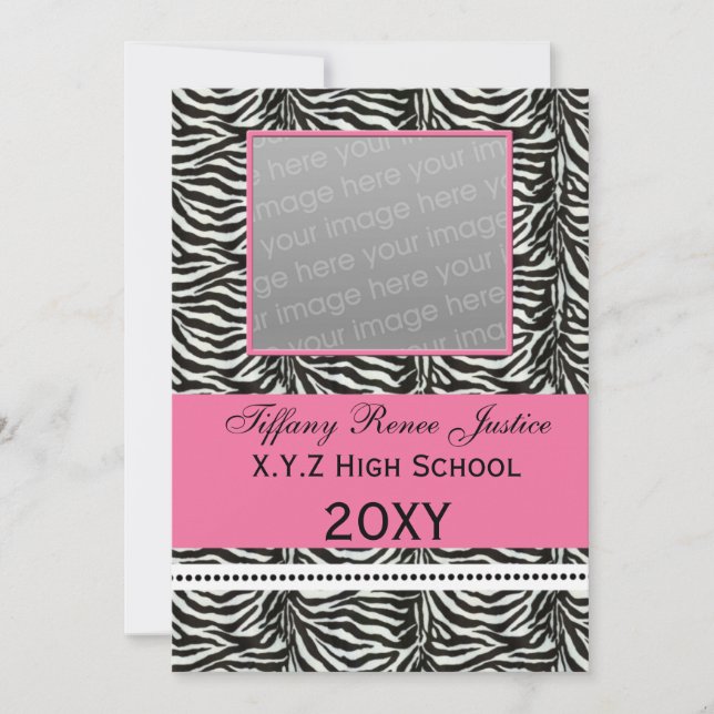 chic zebra pink Graduation photo Invitation (Front)