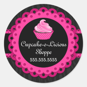 Chic Zebra Pink Lace Cupcake Bakery Box Seals