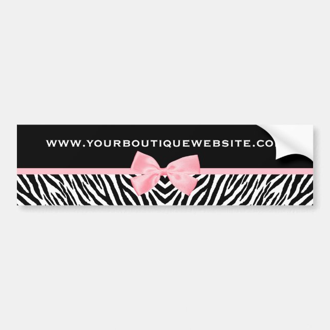 Chic Zebra Print Boutique Light True Pink Ribbon Bumper Sticker (Front)