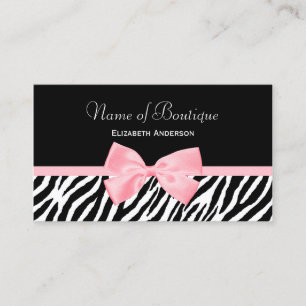 Chic Zebra Print Boutique Light True Pink Ribbon Business Card