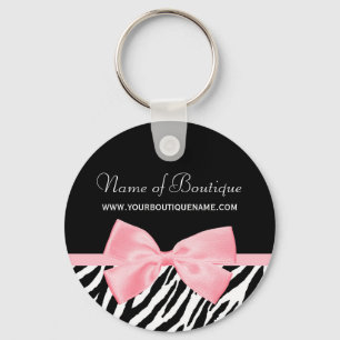 Chic Zebra Print Boutique Light True Pink Ribbon Key Ring