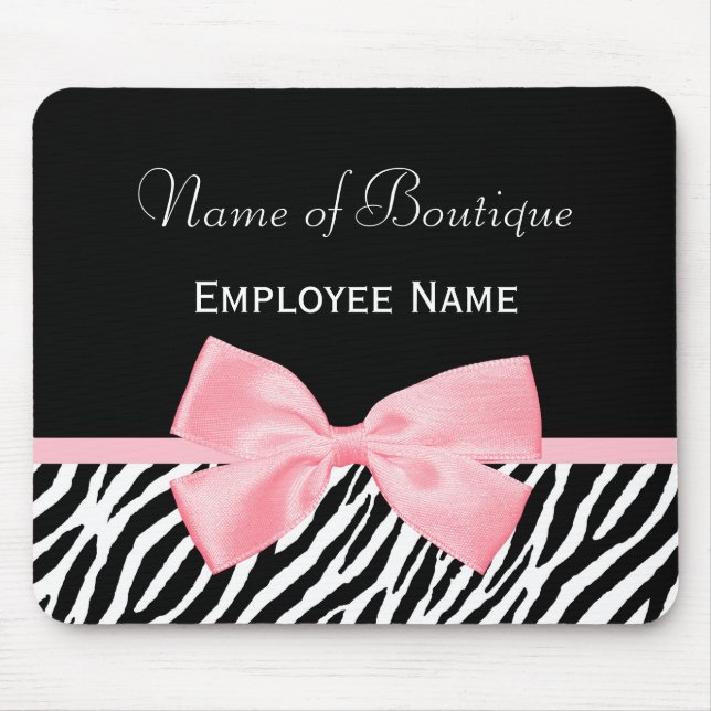 Chic Zebra Print Boutique Light True Pink Ribbon Mouse Mat (Front)