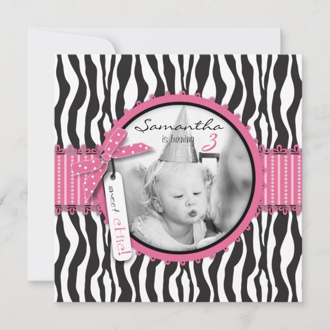 Chic Zebra Print & Cupcake Birthday Photo Template (Front)