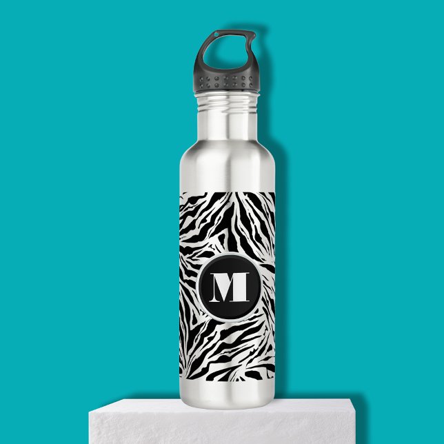 Chic Zebra Print Monogram 710 Ml Water Bottle (Chic zebra print monogram on a stainless steel water bottle)