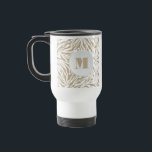 Chic Zebra Print Monogram Travel Mug<br><div class="desc">A travel mug features a beige and white zebra stripes pattern accented with your chic initial monogram. Create for yourself or give as a gift. MATCHING items in our store.</div>