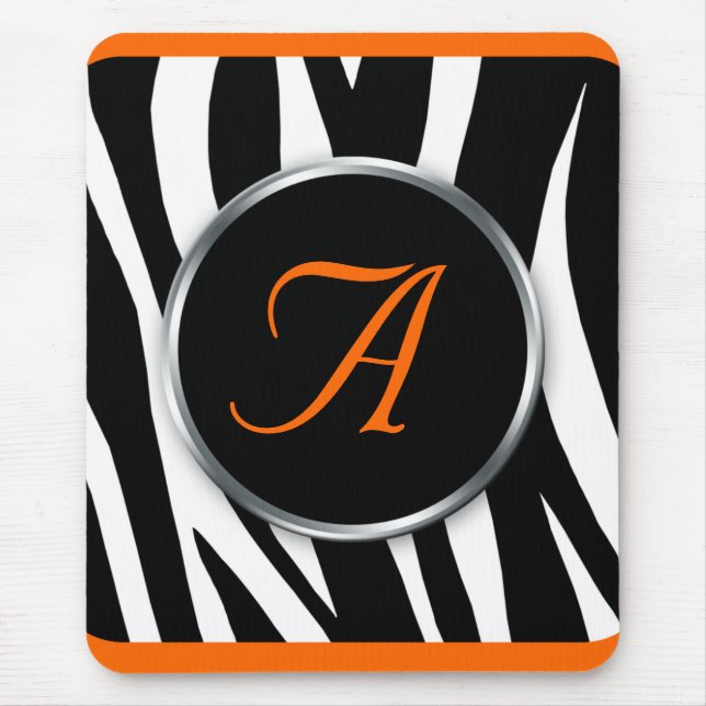Chic Zebra Print Orange Monogram mousepad (Front)