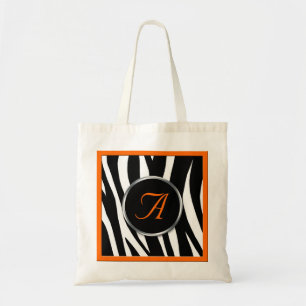 Chic Zebra Print Orange Monogram Tote Bag