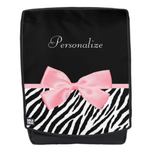 Chic Zebra Print Soft Girly Light Pink Ribbon Backpack