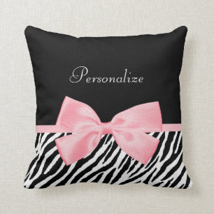 Chic Zebra Print Soft Girly Light Pink Ribbon Cushion