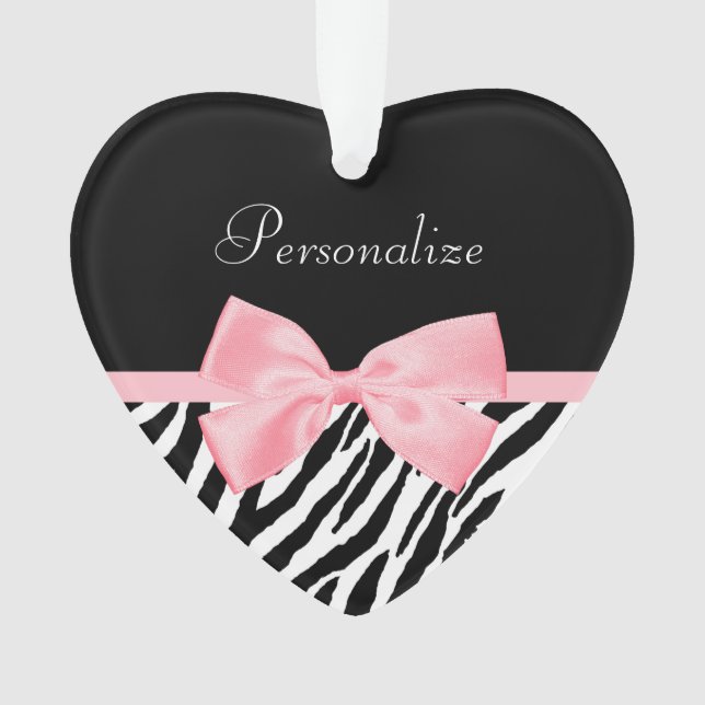 Chic Zebra Print Soft Girly Light Pink Ribbon Ornament (Front)