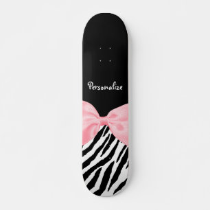 Chic Zebra Print Soft Girly Light Pink Ribbon Skateboard