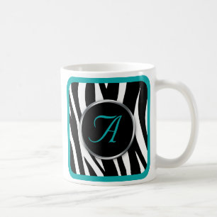 Chic Zebra Print Teal Monogram mug