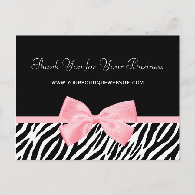 Chic Zebra Print Thank You Light True Pink Ribbon Postcard (Front)