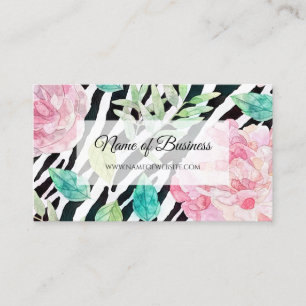 Chic Zebra Print With Girly Pink Floral Business Card