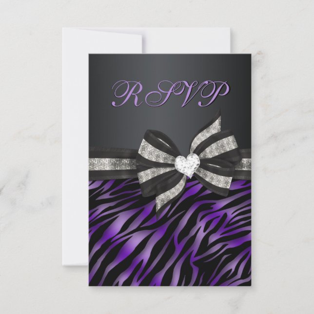 Chic Zebra RSVP With Jewelled Bow Card (Front)