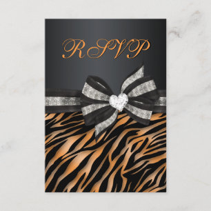 Chic Zebra RSVP With Jewelled Bow Card
