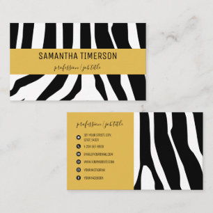Chic Zebra Stripes & Gold Modern Professional Business Card
