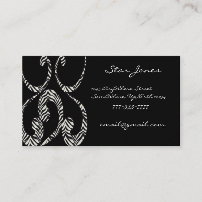 Chic Zebra Swirls Business Cards (Front)