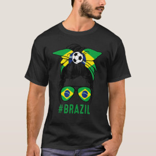 Chica Brazil Flag Brazilian Girl Pride Messy Bun H T-Shirt