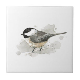 Chicadee on White Ceramic Tile