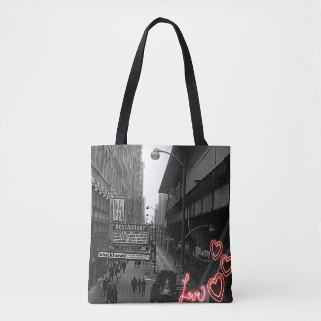 Chicago 1960's Blackhawk Restaurant Sign Neon Love Tote Bag (Front)