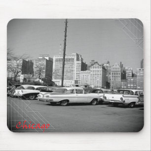 Chicago 1964 Skyline and Beautiful Tailfin Cars Mouse Mat