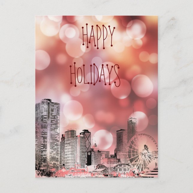 Chicago  2021 Skyline Happy Holidays Postcard (Front)