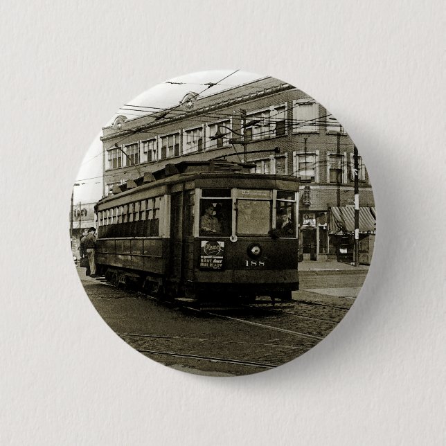 CHICAGO 63RD AND WESTERN 1952 TROLLEY ART SEPIA 6 CM ROUND BADGE (Front)