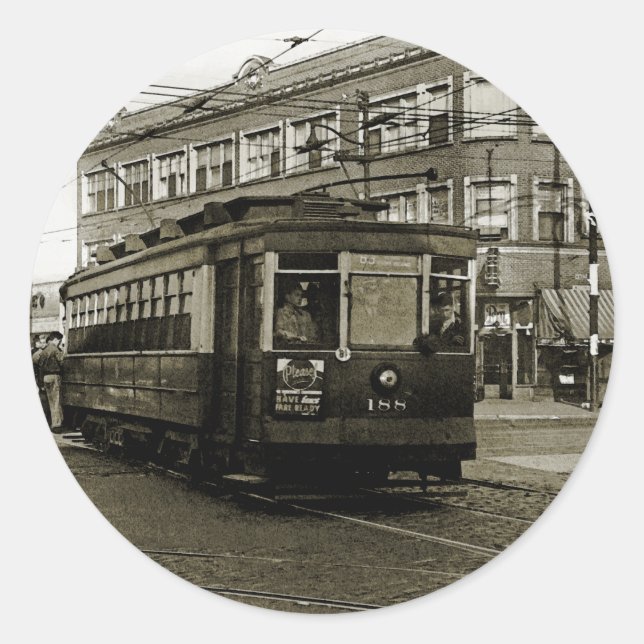 CHICAGO 63RD AND WESTERN 1952 TROLLEY ART SEPIA CLASSIC ROUND STICKER (Front)