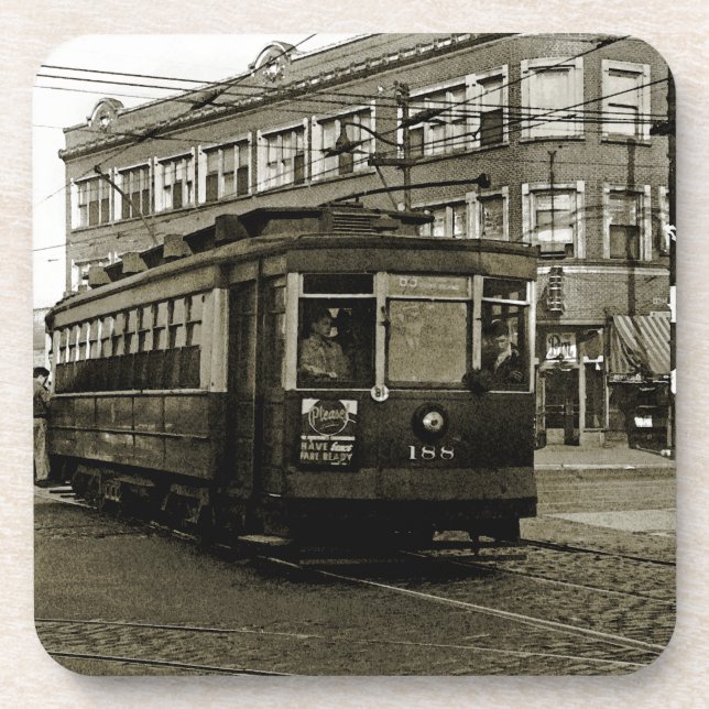 CHICAGO 63RD AND WESTERN 1952 TROLLEY ART SEPIA COASTER (Front)