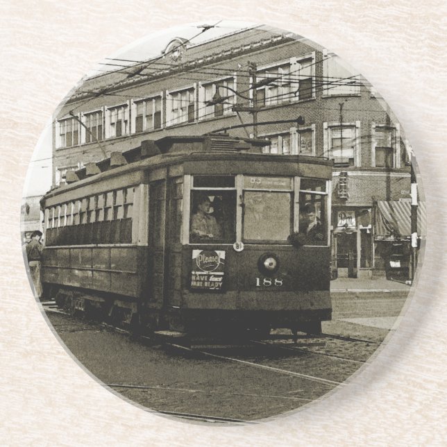 CHICAGO 63RD AND WESTERN 1952 TROLLEY ART SEPIA COASTER (Front)