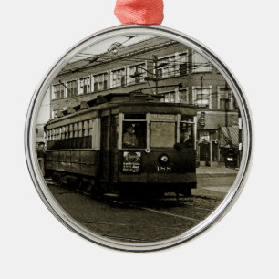 CHICAGO 63RD AND WESTERN 1952 TROLLEY ART SEPIA METAL TREE DECORATION