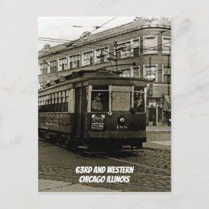 CHICAGO 63RD AND WESTERN 1952 TROLLEY ART SEPIA POSTCARD