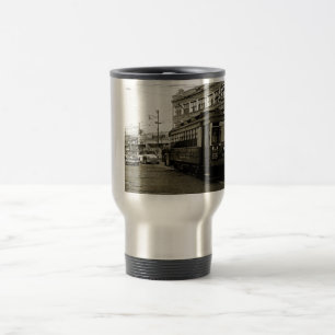 CHICAGO 63RD AND WESTERN 1952 TROLLEY ART SEPIA TRAVEL MUG