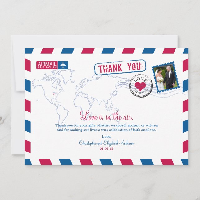 Chicago Airmail Wedding Thank You (Front)