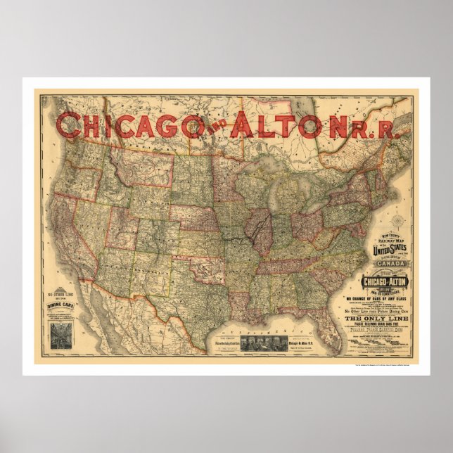 Chicago & Alton Railroad Map 1883 Poster (Front)